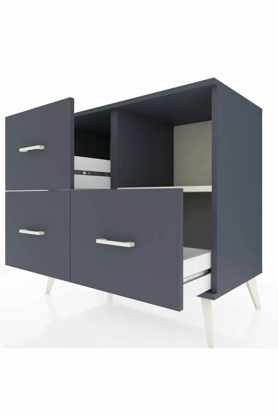 Commode Hyperion à une étagère et 3 tiroirs Anthracite-Sable/Anthracite