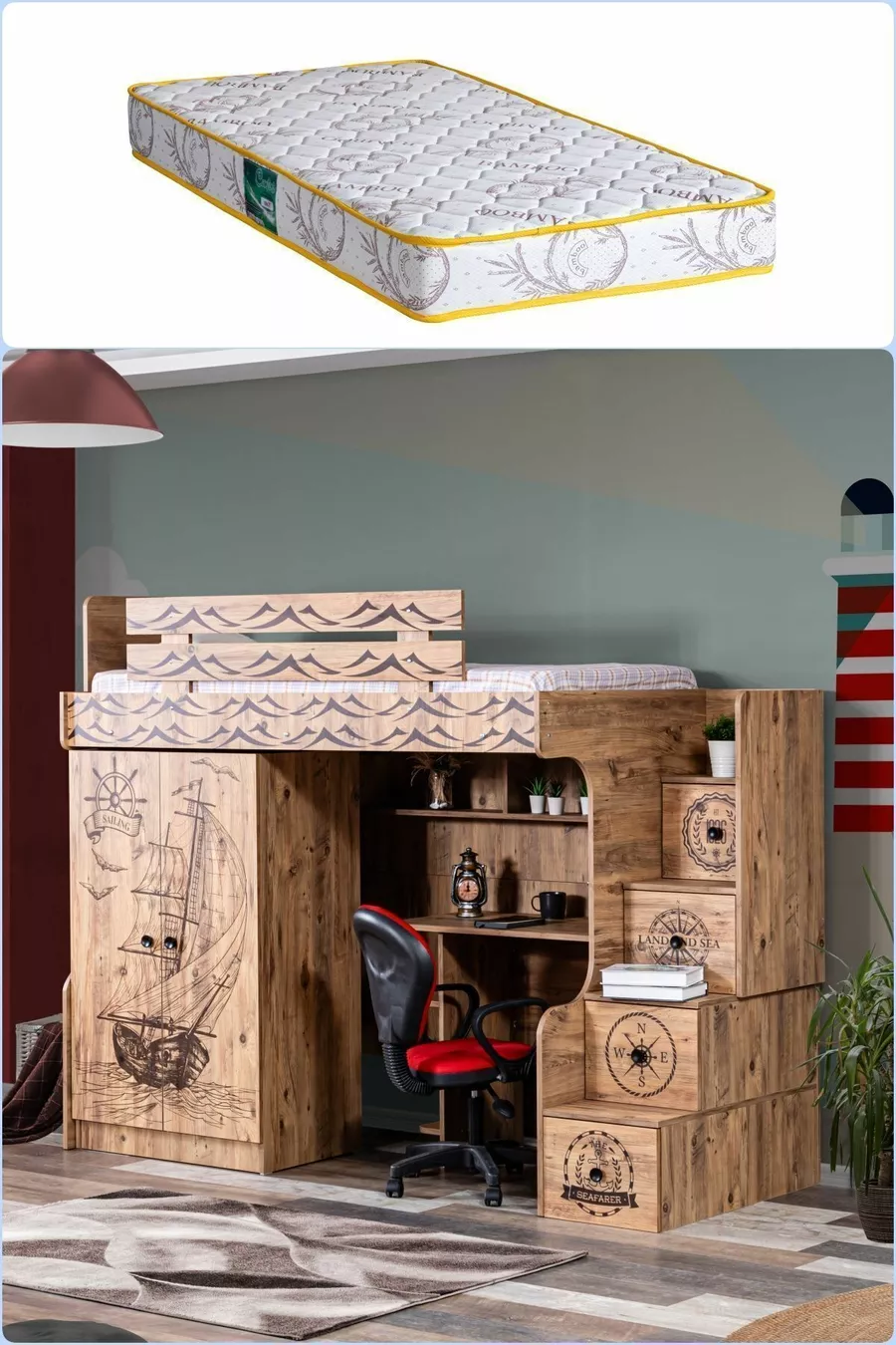 Lits superposés, Capitaine Lits superposés Armoire Bureau 1 lit confortable