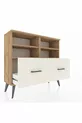 Commode Arges 4 étagères 2 tiroirs Pin-Pin/Marbre blanc