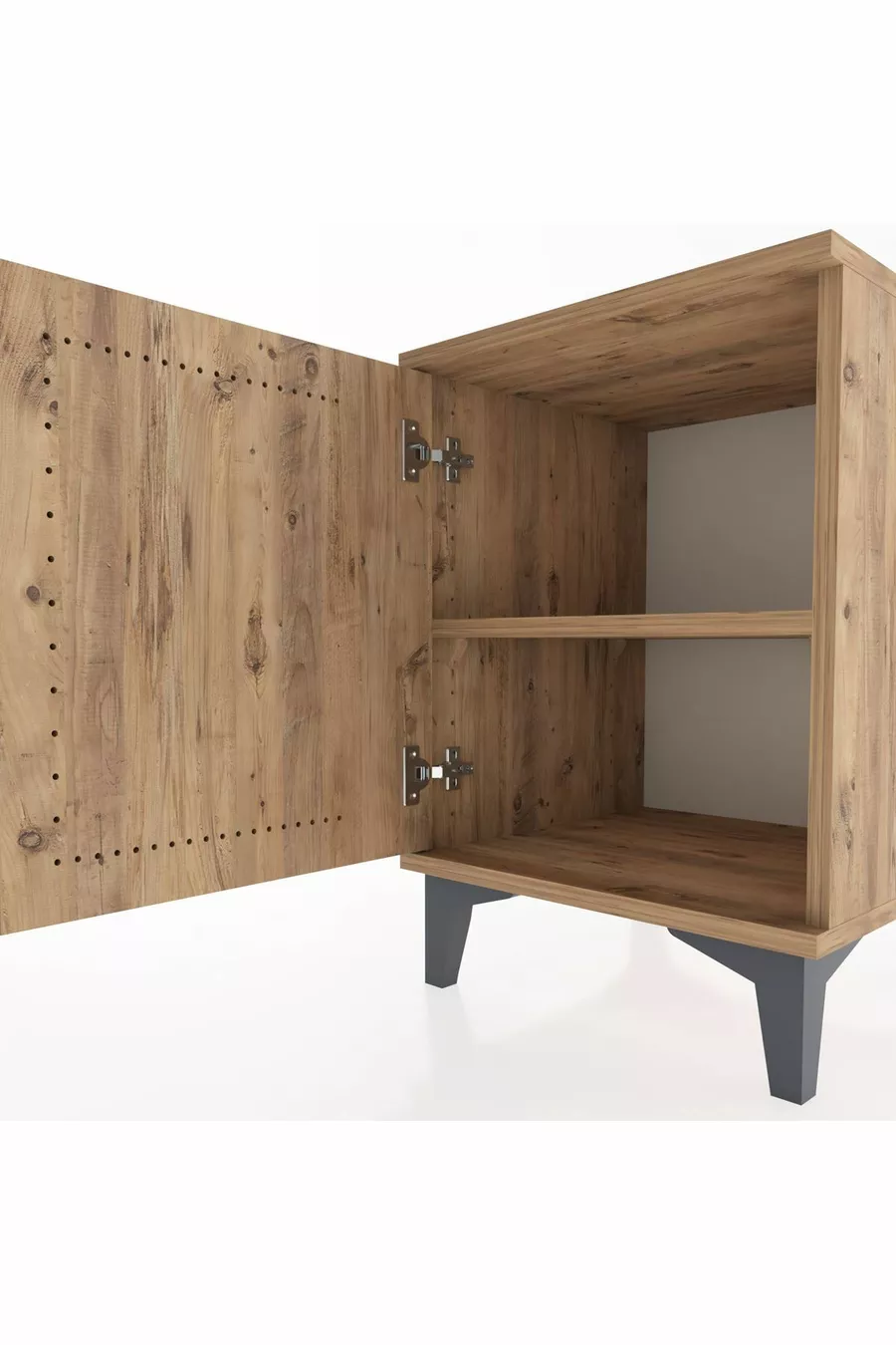 Table de chevet Hyperion à une étagère et une porte, Pin-Pin