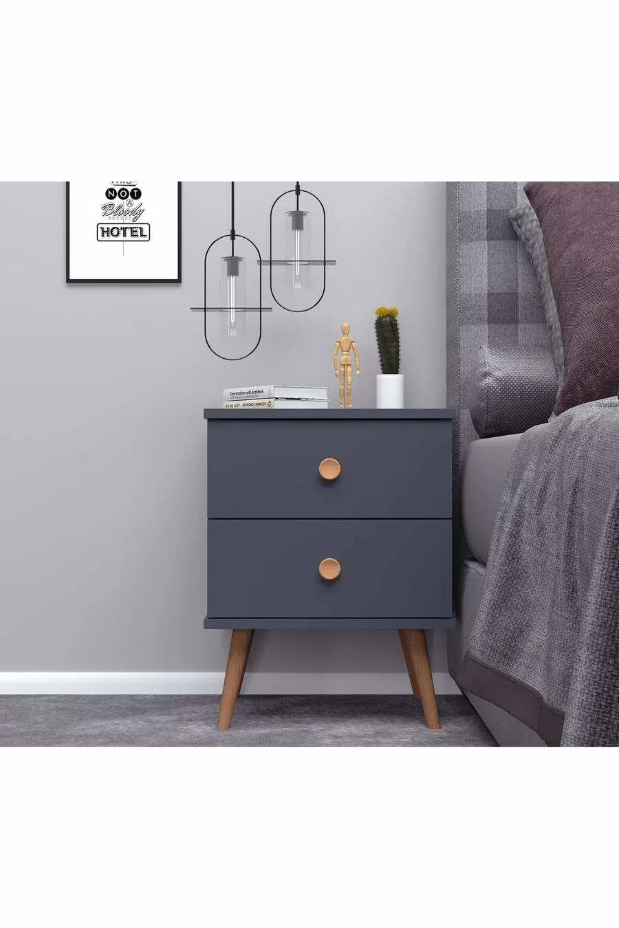 Table de chevet Milas en bois avec pieds anthracite