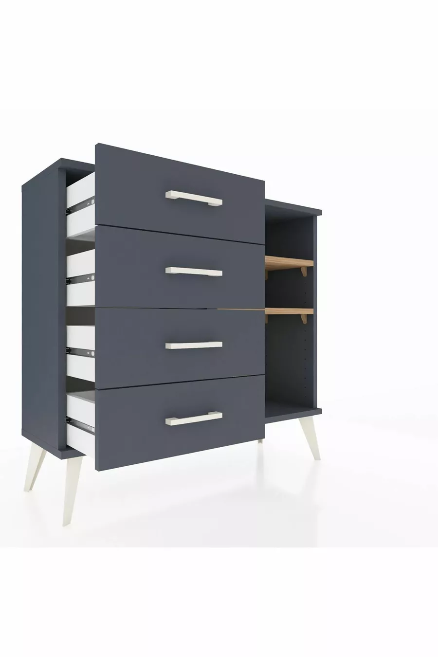 Commode Arges 2 étagères 4 tiroirs Anthracite-Sapin/Anthracite