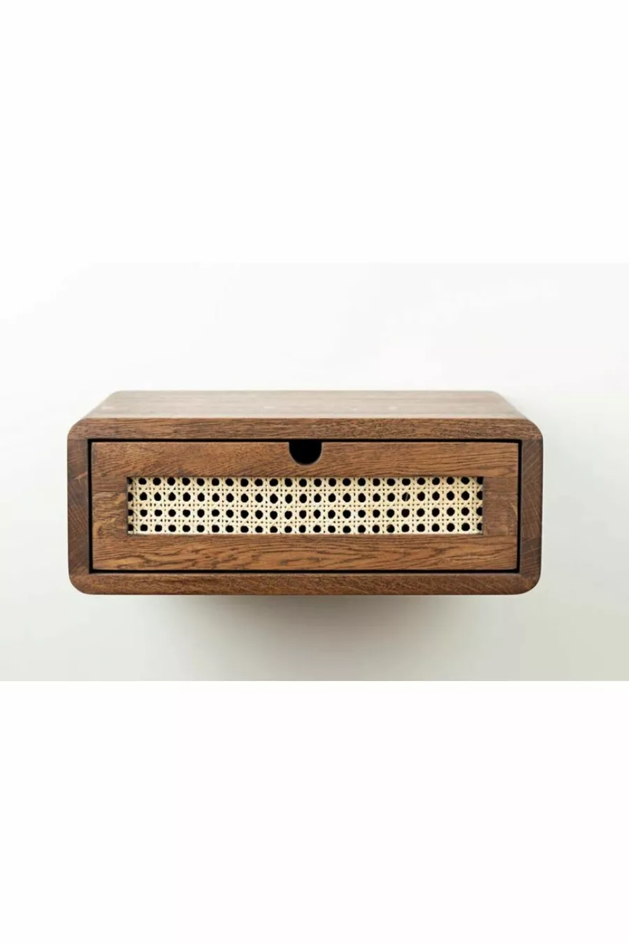 Table de chevet moderne murale avec détails en rotin et bois