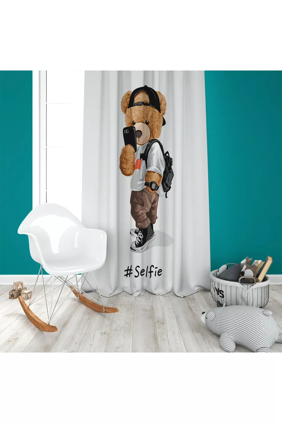 Ensemble pour chambre d'enfant avec ours imprimé numérique (rideau, couvre-lit et oreiller, tapis)