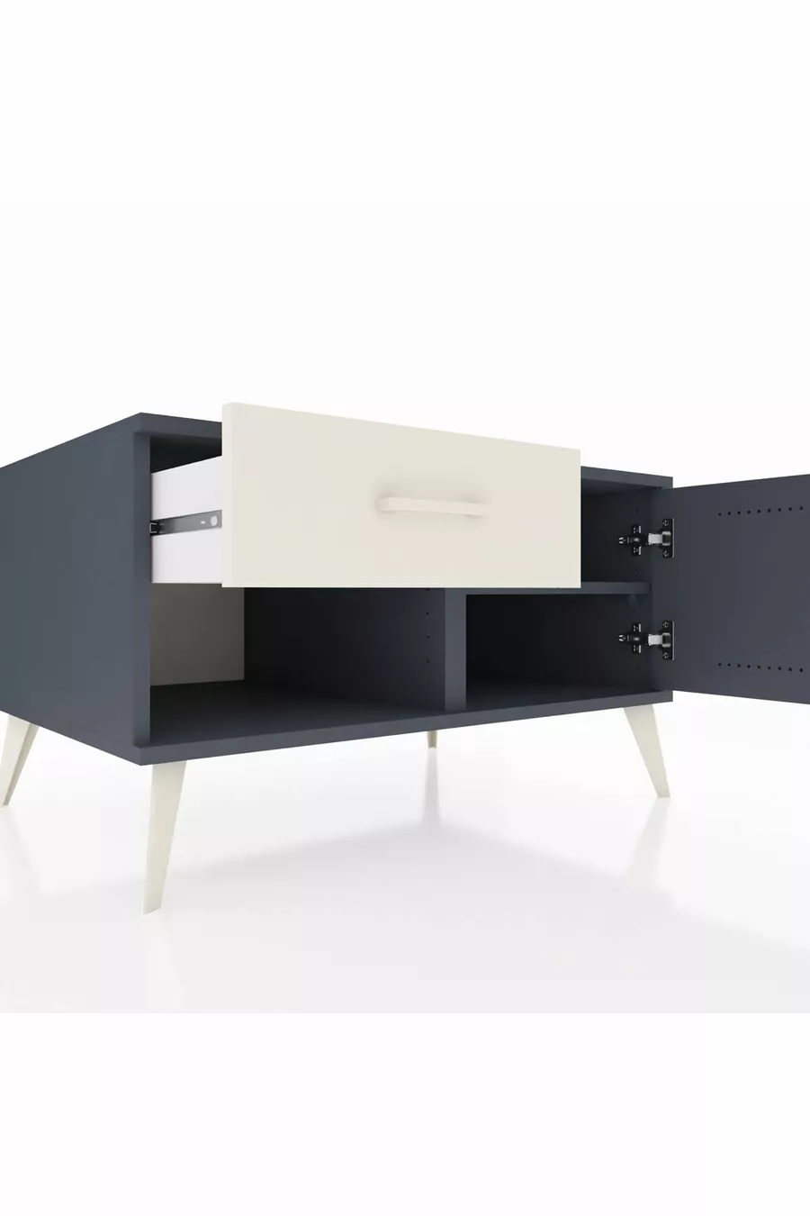 Commode Kronos avec une seule étagère, un tiroir et une porte, Anthracite-Anthracite/Gris pierre