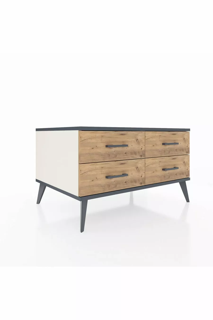 Commode Kronos 4 étagères Pierre de Lune-Anthracite/Pin