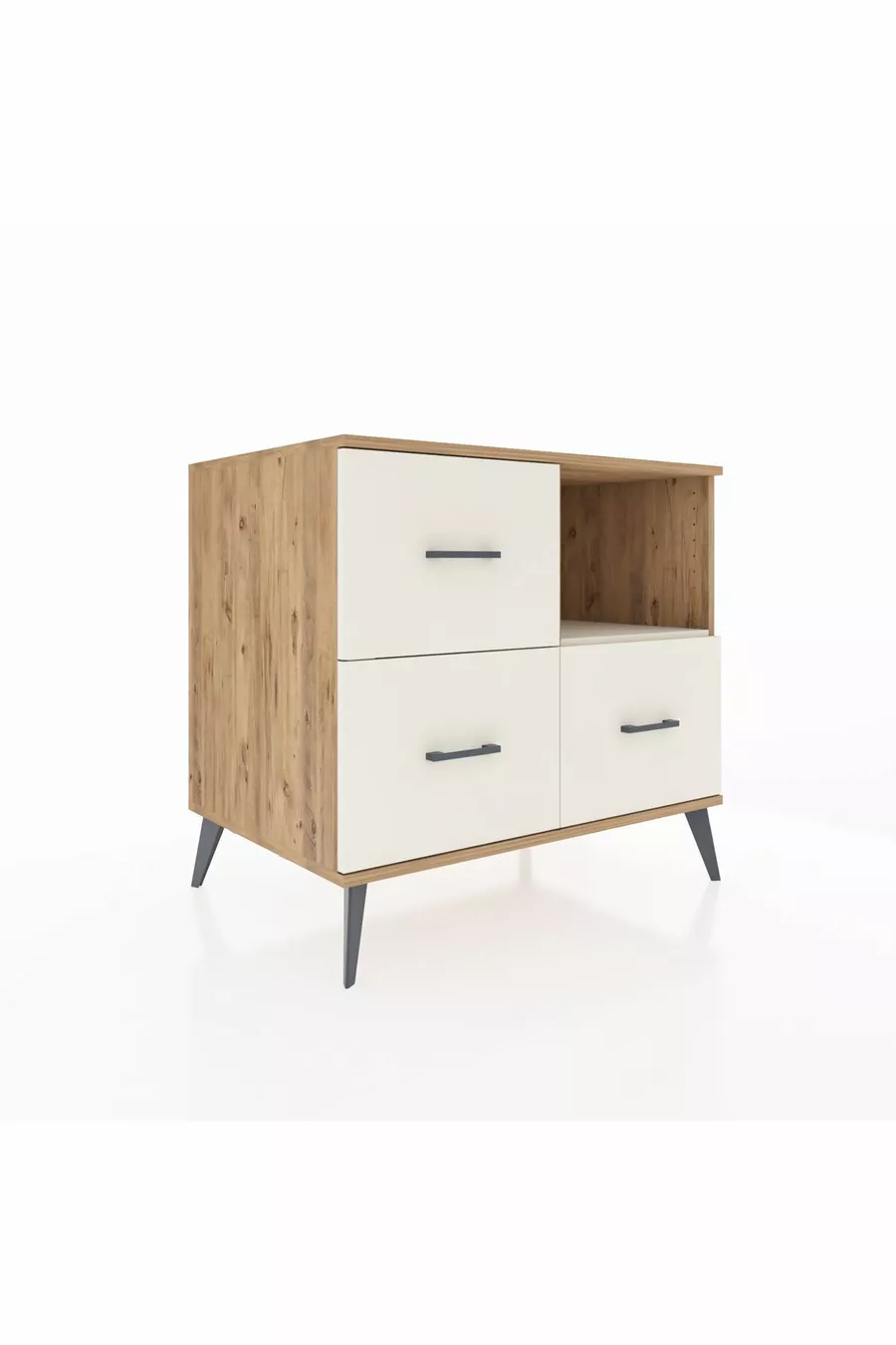 Commode Kronos à une étagère et 3 tiroirs en pin et pierre de lave