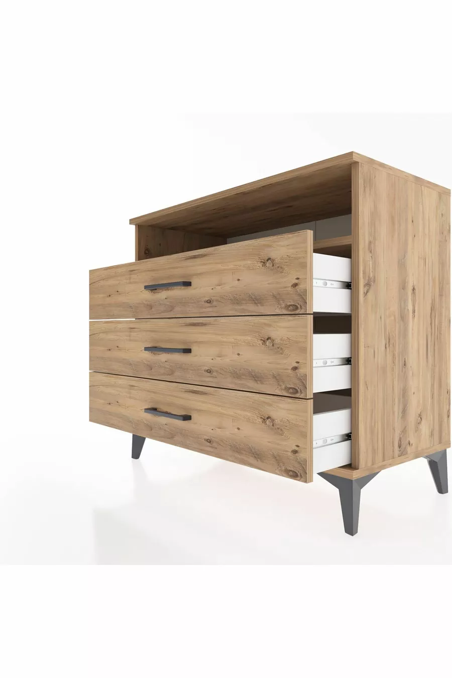 Commode Hyperion à un seul étagère et 3 tiroirs en pin-pin