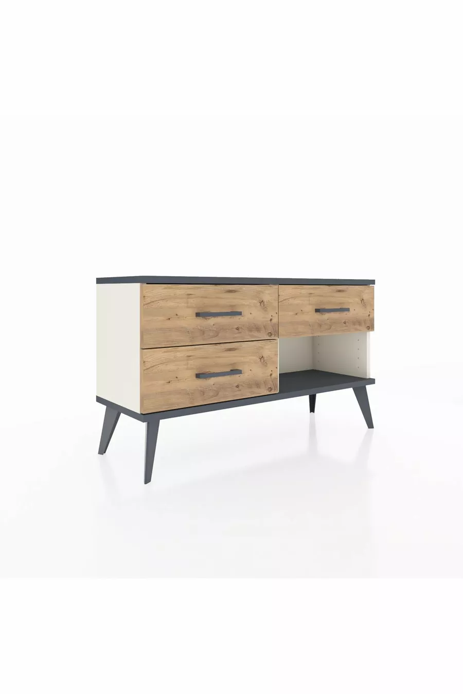 Commode Arges 3 tiroirs Pierre d'Agate-Anthracite/Pin