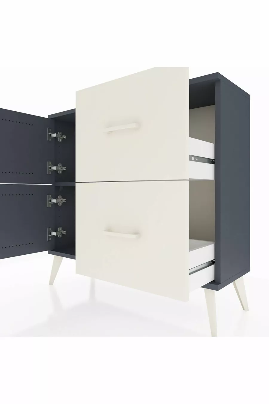Commode Arges à une étagère, 2 tiroirs et 2 portes Anthracite-Anthracite/Gris pierre