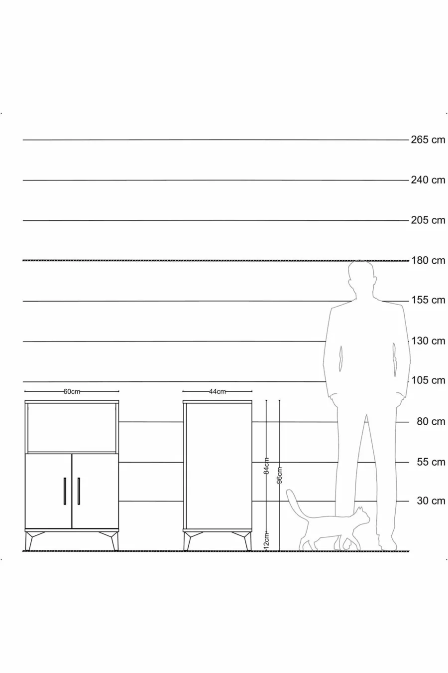 Commode Hyperion à 2 étagères et 2 portes, Pierre de Lune-Pin