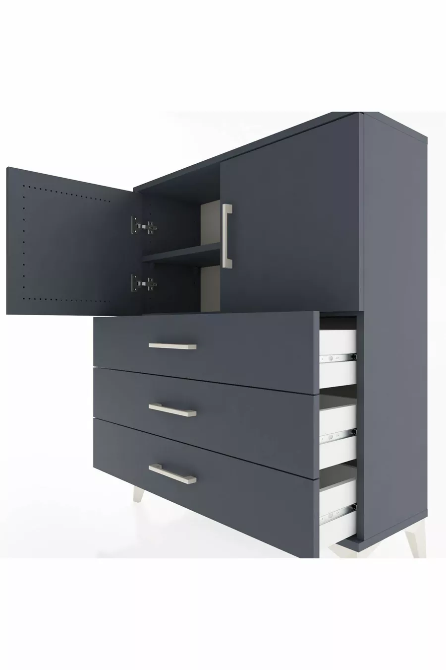 Commode Arges avec 2 étagères, 3 tiroirs et 2 portes, Anthracite-Anthracite