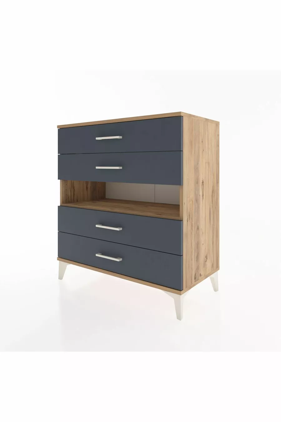 Commode Hyperion à un seul étagère et 4 tiroirs Pin-Anthracite
