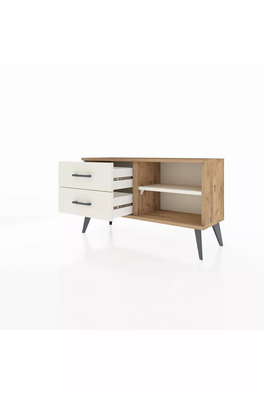 Commode Arges à une étagère et 2 tiroirs en pin-pierre d'onyx