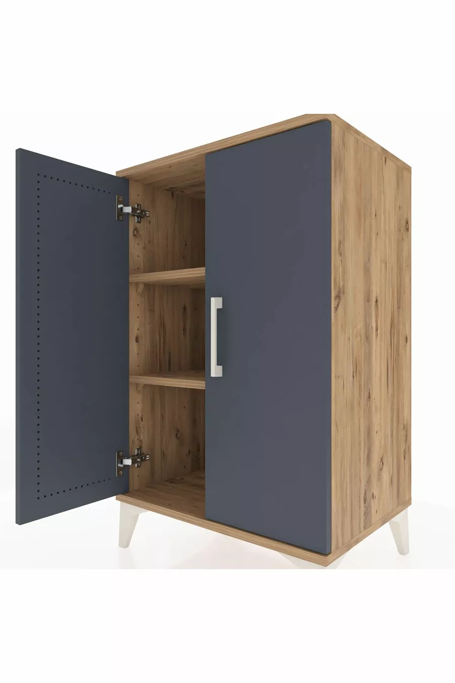 Table de chevet Hyperion à 2 étagères et 2 portes, pin-anthracite