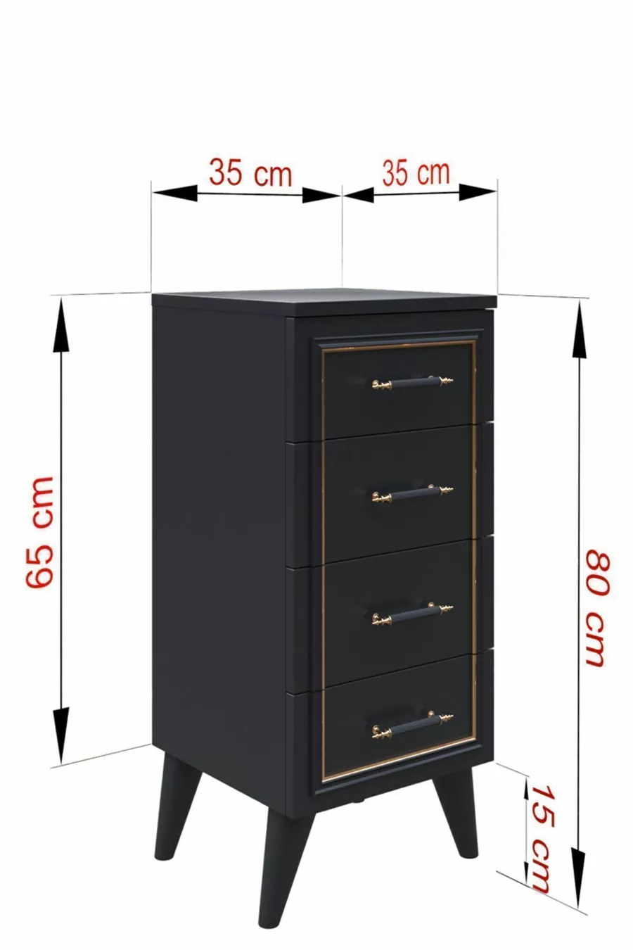 Commode noire en MDF Joi à 4 tiroirs