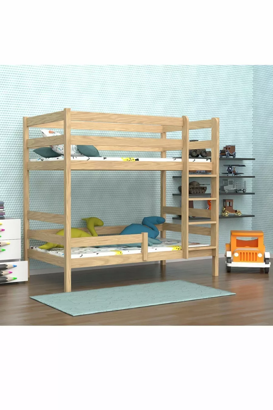 Lit superposé classique en pin naturel pour bébés et enfants