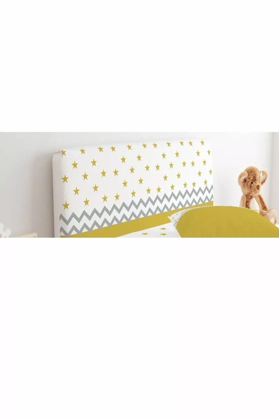 Housse de tête de lit Jaune-blanc Fond Étoiles jaunes Zigzag