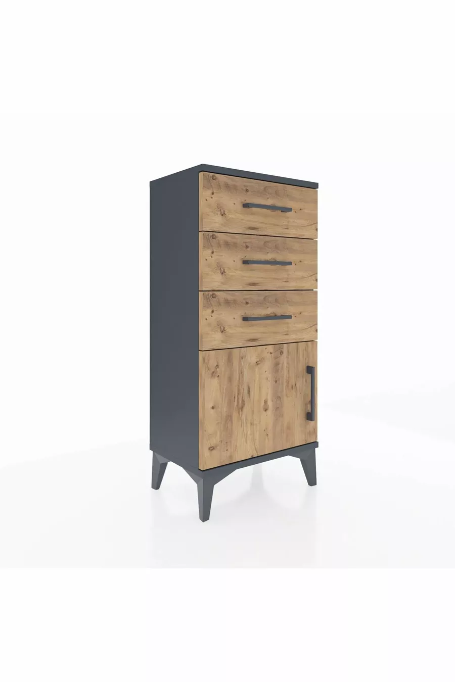 Chevet Arges avec 3 tiroirs et 1 porte, anthracite-pin