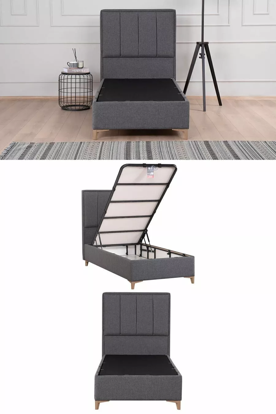 Ensemble Tête de Lit et Sommier Coffre Gold Therapy Anthracite (LIT NON INCLUS)