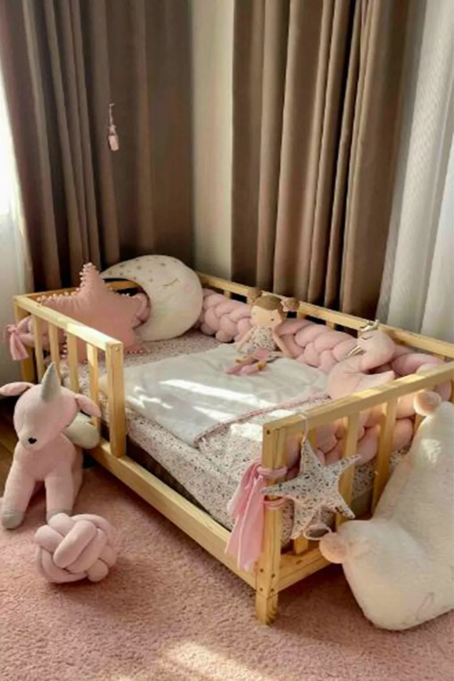 Lit Montessori Unisexe pour Bébé et Enfant en Bois Naturel