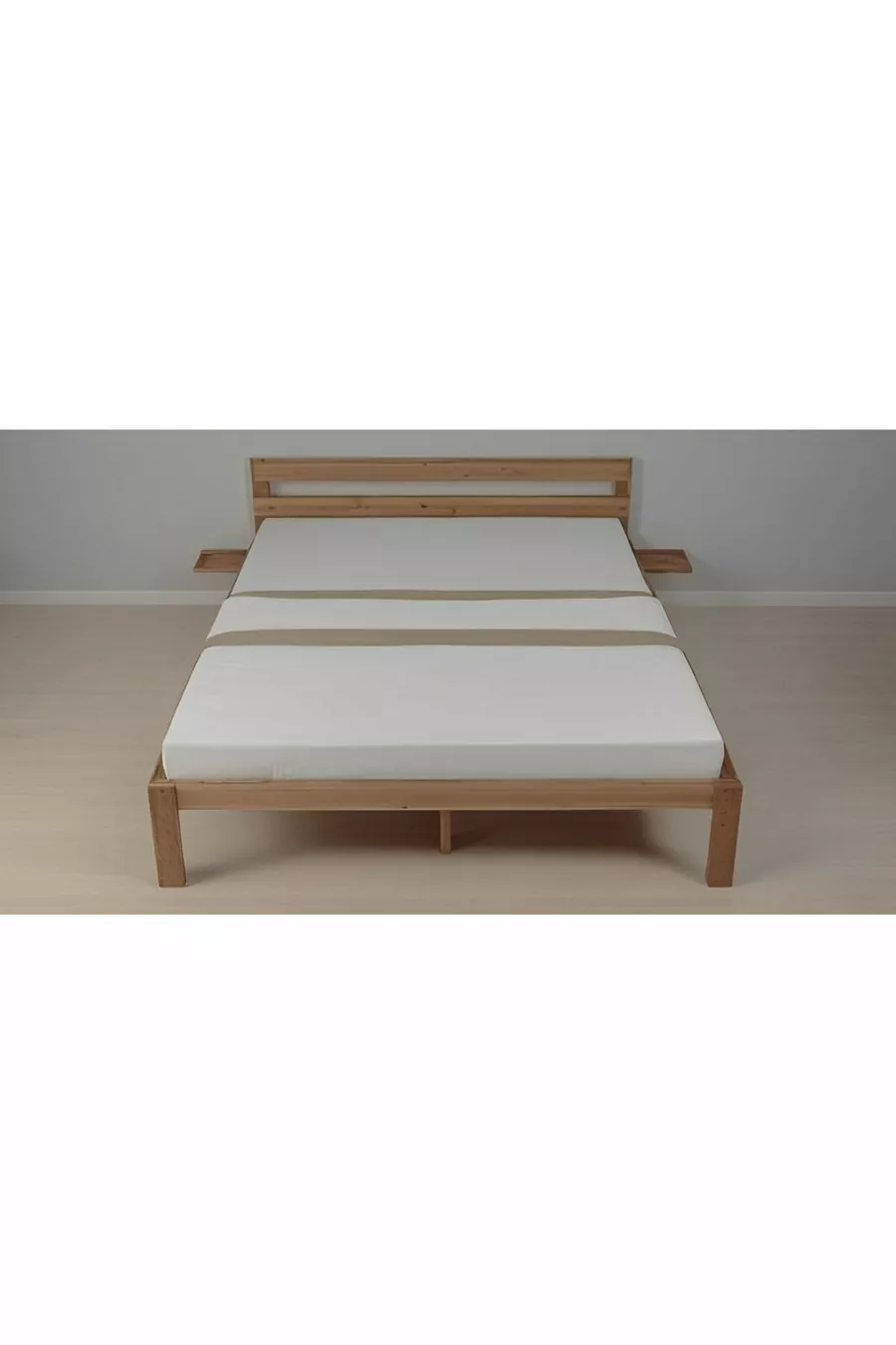 Lit tendance en bois massif naturel + 2 étagères simples pour le côté du lit offertes en cadeau