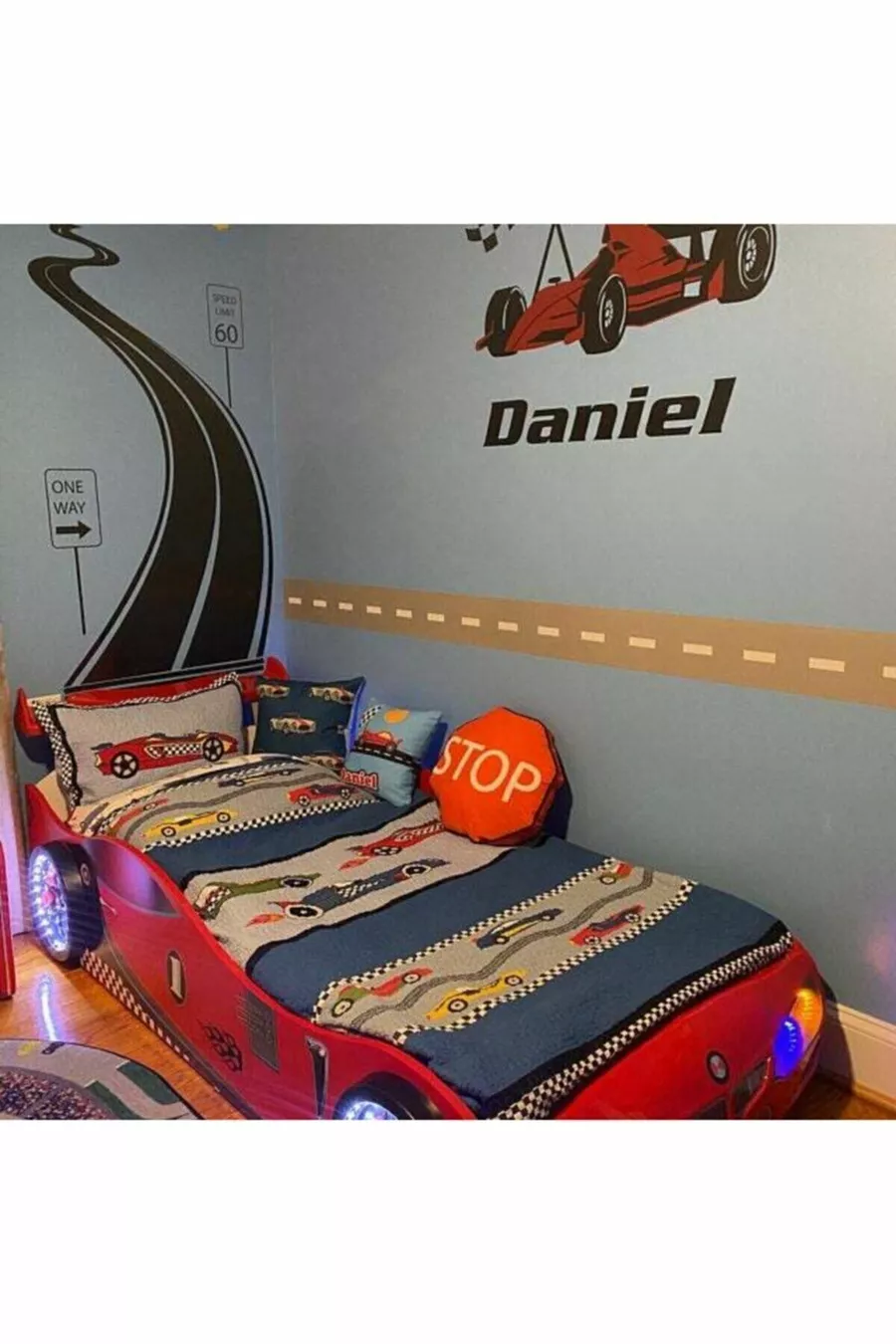  - Lit avec Voiture Rouge - Lit Cadre Voiture - Série - Avec Éclairage LED Complet