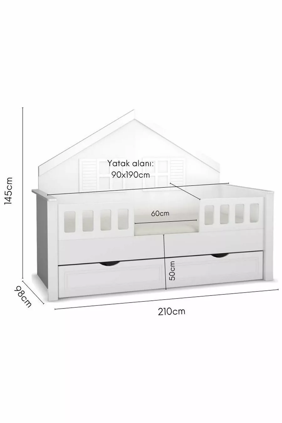 % Lit Montessori pour enfants en MDF avec tiroirs, blanc