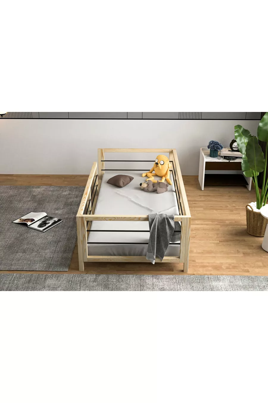 Lit pour bébés et enfants en bois naturel avec protection métallique sur les bords Yap-sa Home Aksa-montessori