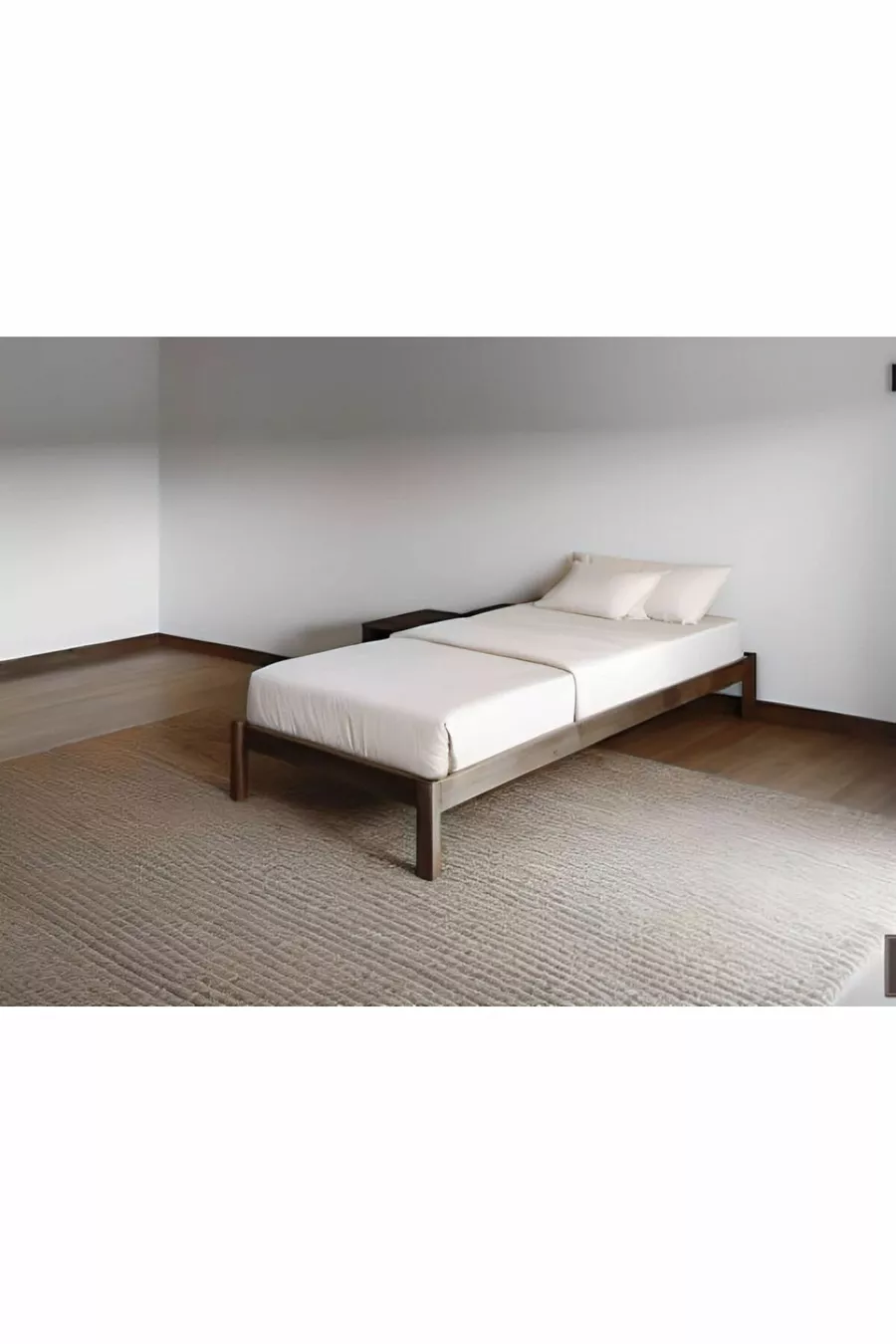 Lit Boutique en Bois Massif Naturel Sans Tête en Noyer