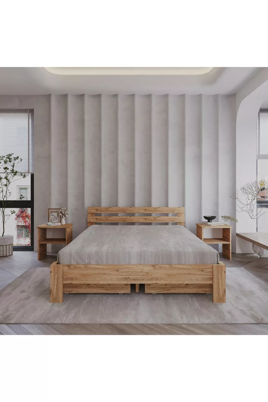 Lit Atlantik MDF à 4 tiroirs | Compatible lit simple et double, installation facile