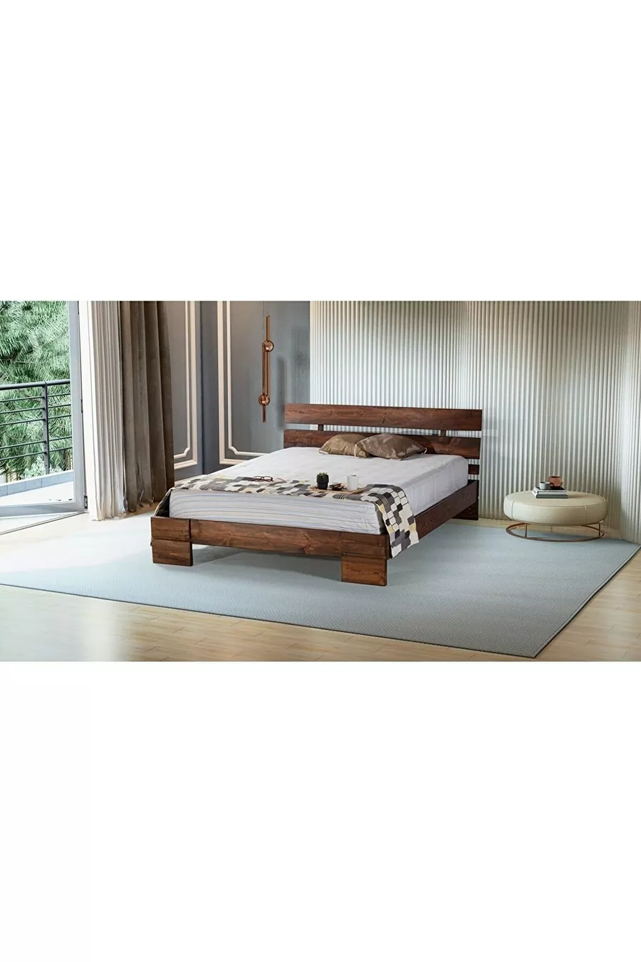 Lit en bois massif naturel Idil