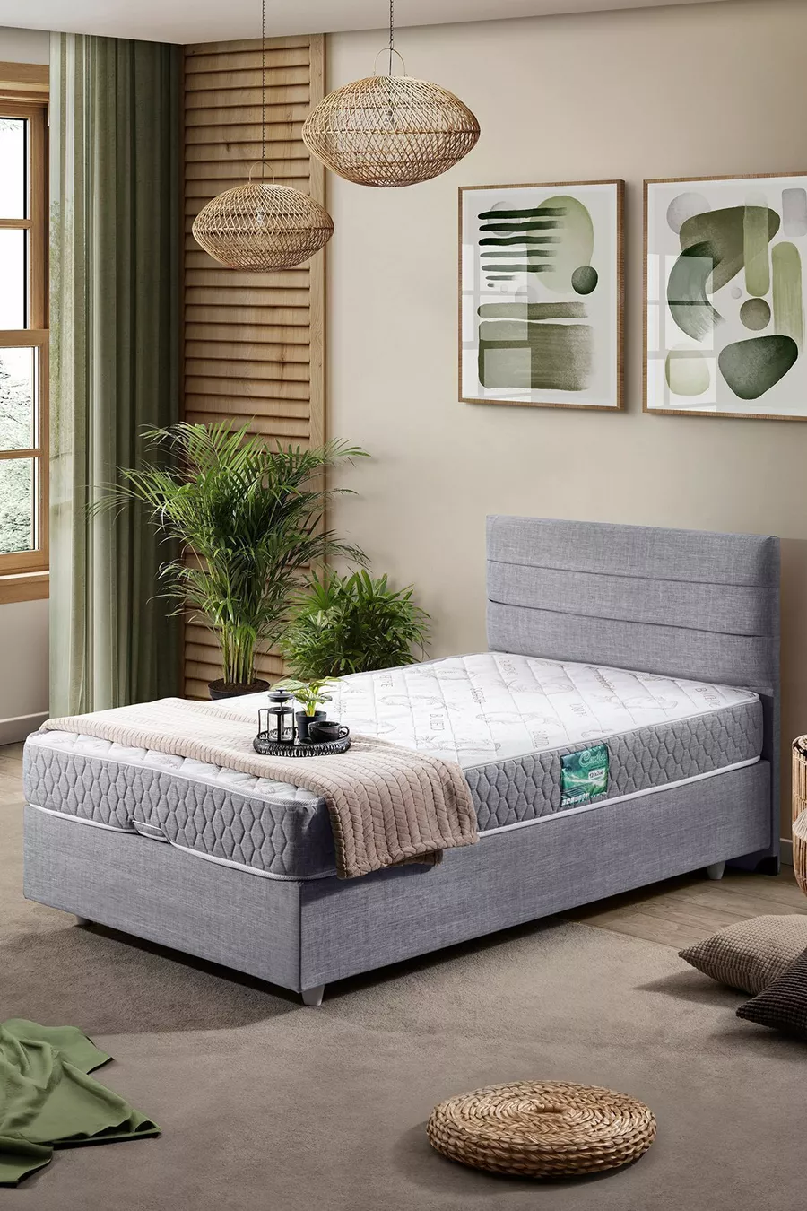 Sofia Ensemble Literie Comfort avec Cadre et Tête de Lit Simple Gris Clair