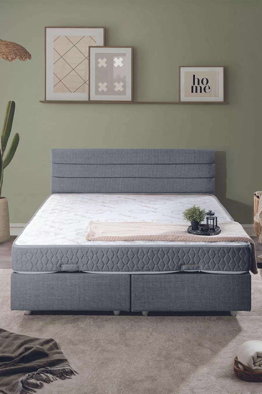 Sofia Ensemble Lit Double avec Sommier et Tête de Lit Gris