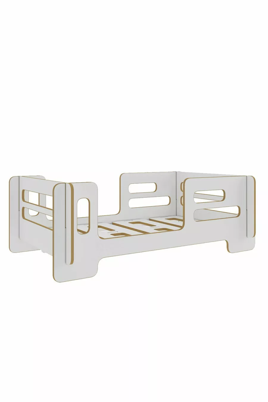 Lit d'enfant moderne Montessori Mdflam, cadre de lit, sommier - Blanc