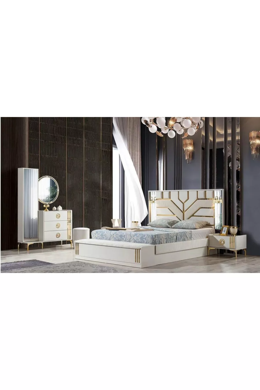 Ensemble de chambre à coucher Lora avec crème