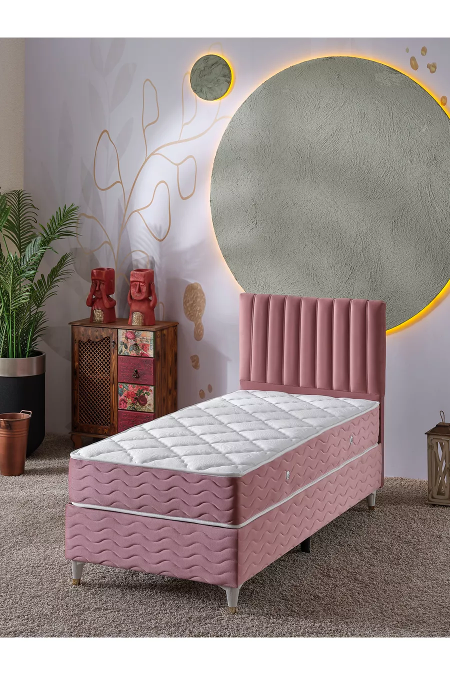 Ensemble 3 pièces Ezgi pour une personne Lit + Sommier + Tête de lit
