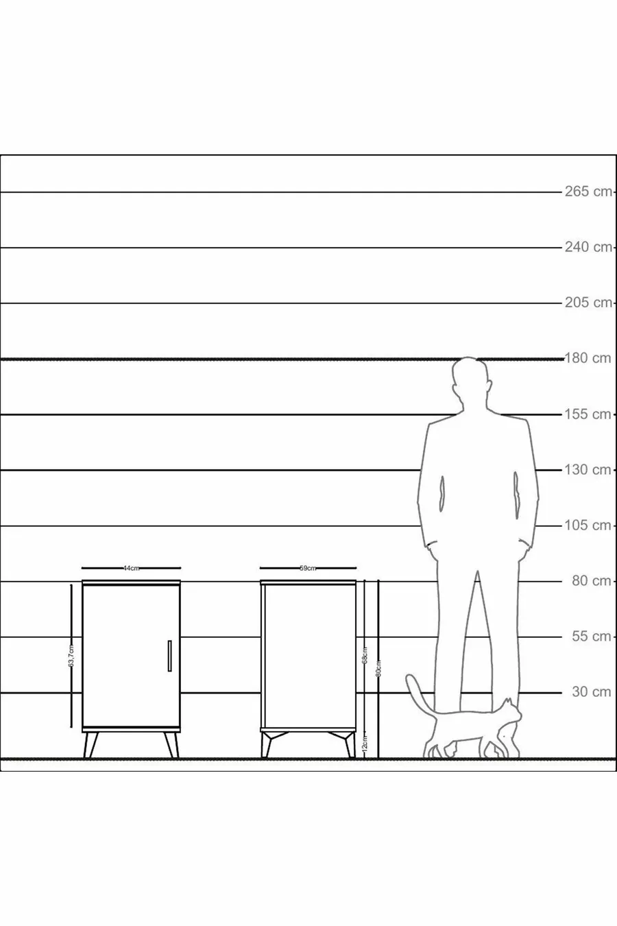 Table de chevet Kronos à 2 étagères avec 1 porte, pin-anthracite