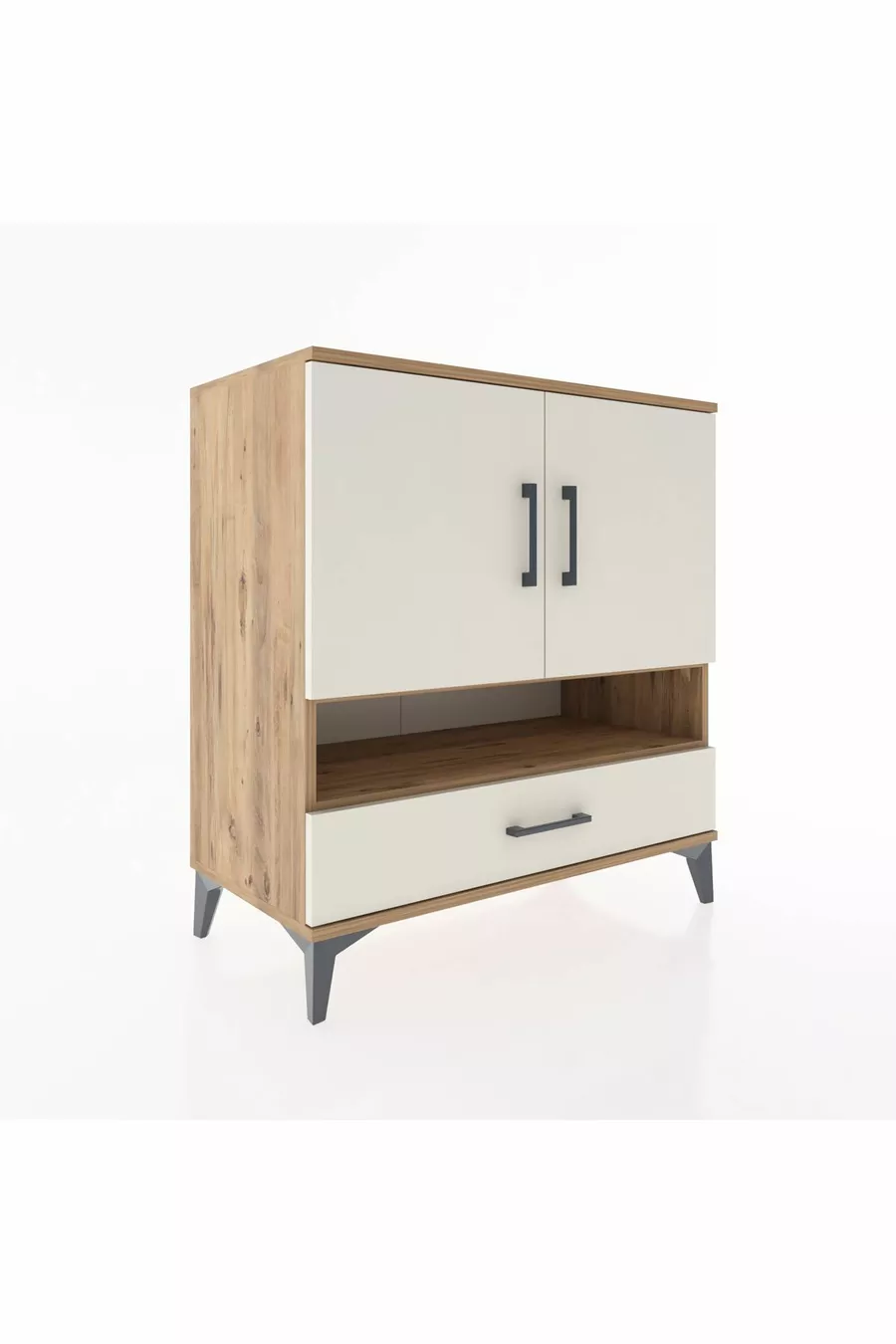 Commode Hyperion 4 étagères, 1 tiroir, 2 portes, pin-jaspe