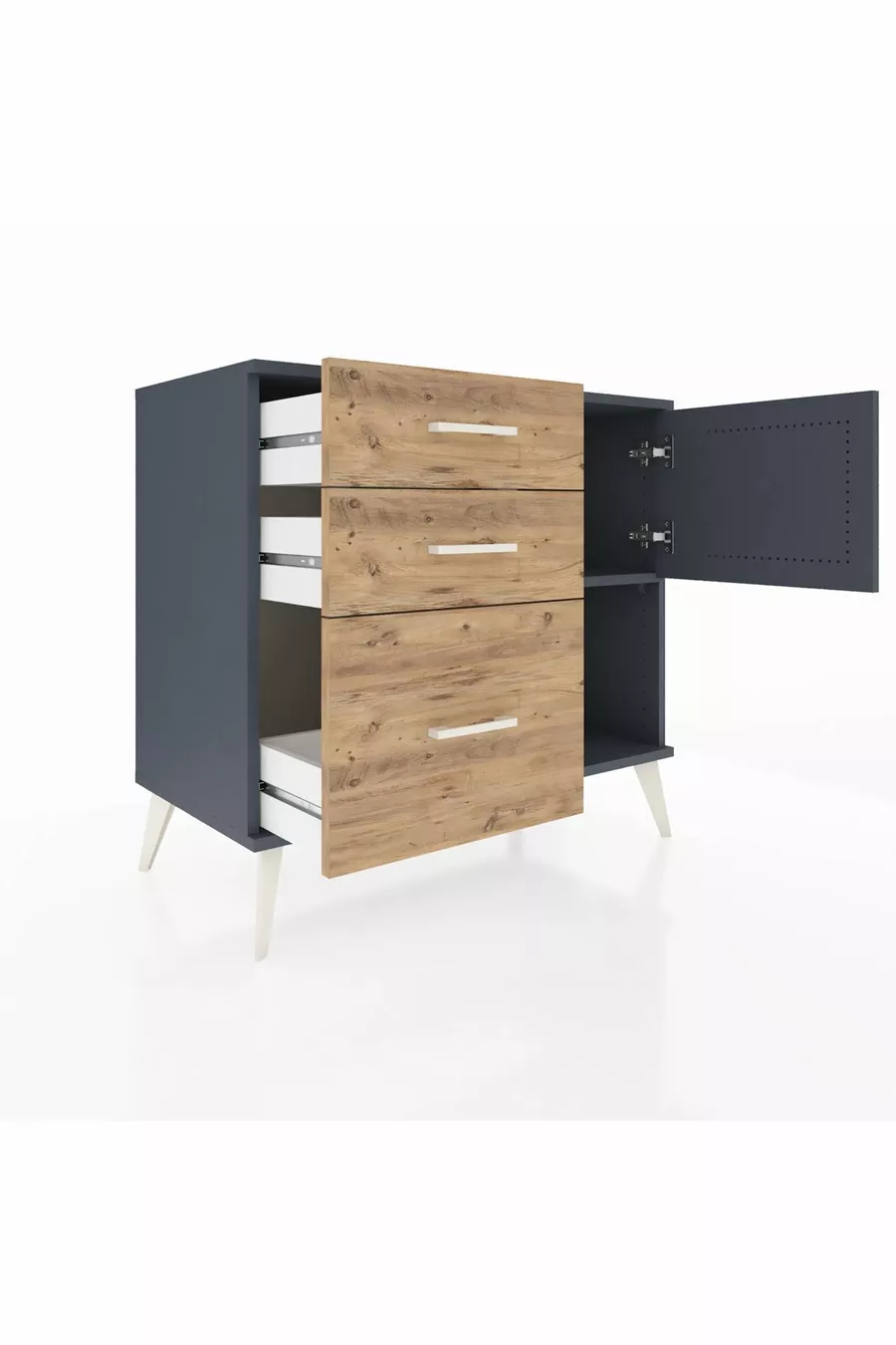 Commode Hyperion avec une seule étagère, 3 tiroirs et une porte, Anthracite-Anthracite/Sapin