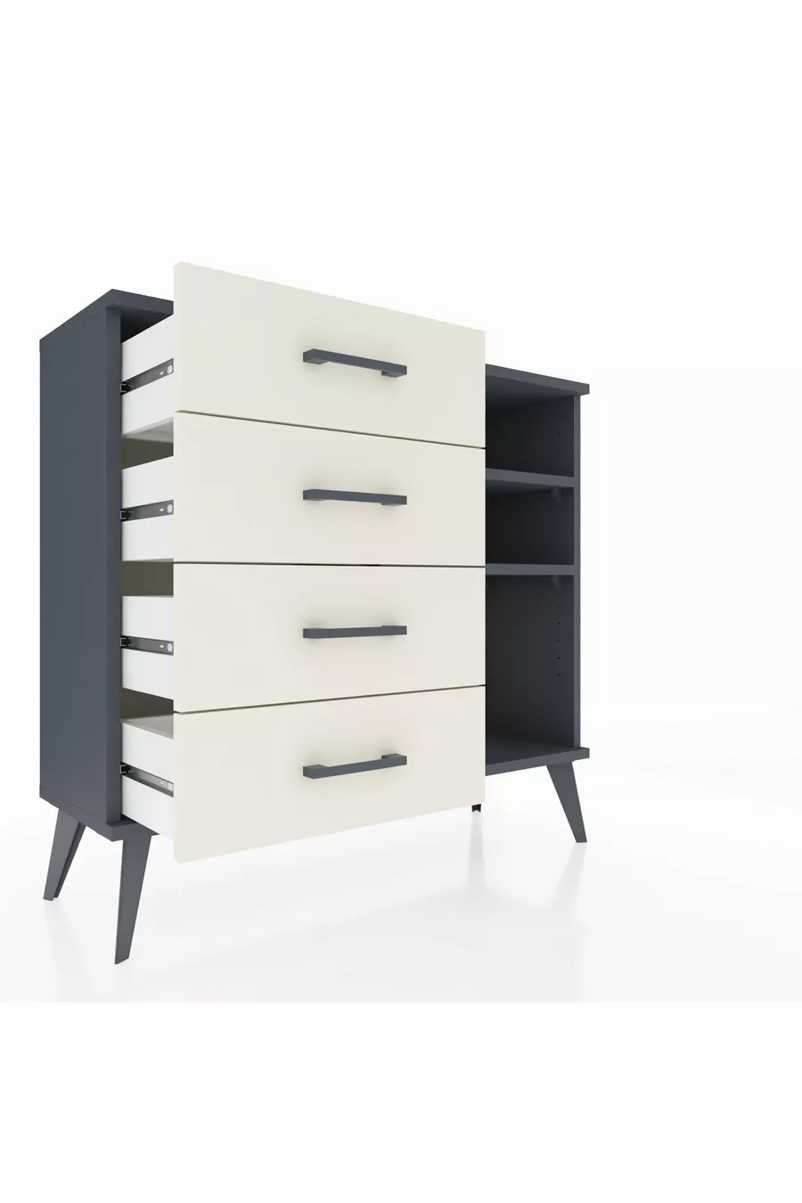 Commode Arges 2 étagères 4 tiroirs Anthracite-Anthracite/Pierre de lune