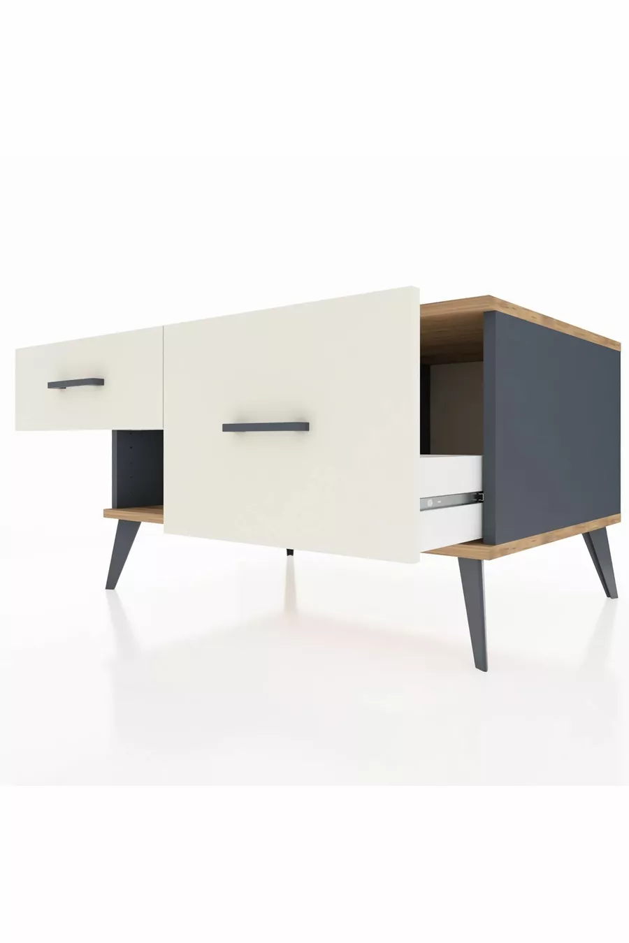 Commode Kronos 2 tiroirs Anthracite-Sapin/Pierre de lune