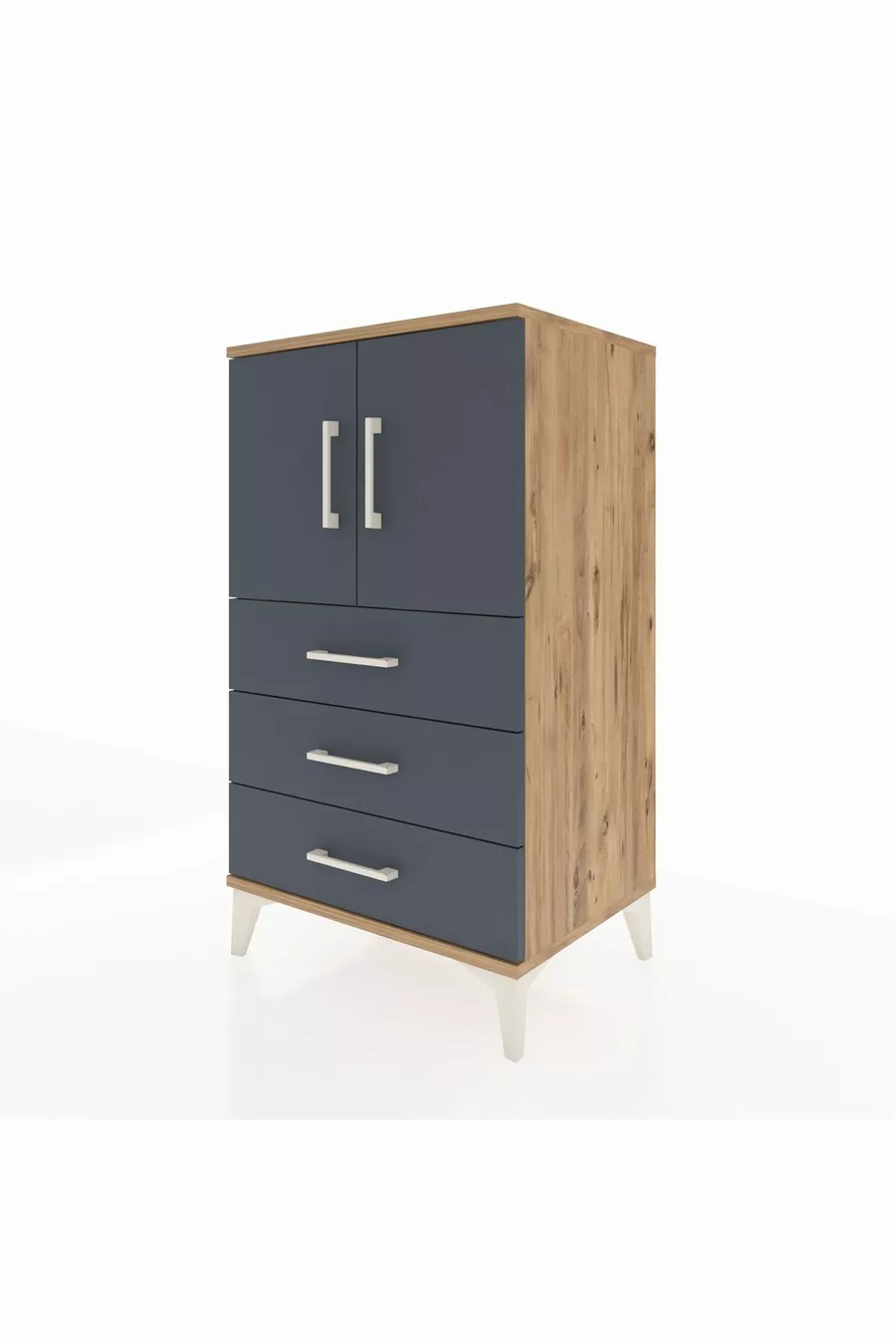 Commode Hyperion à 2 étagères, 3 tiroirs, 2 portes, pin-anthracite