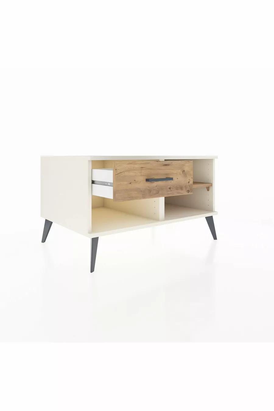 Commode Kronos à une étagère et un tiroir, Pierre de lune-Pin