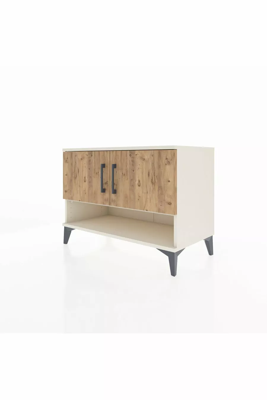 Commode Hyperion 2 étagères 2 portes Pierre de lune-Pin