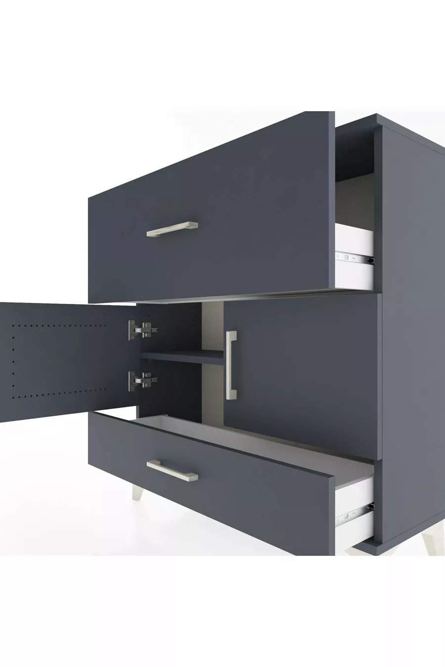 Commode Arges avec 2 étagères, 2 tiroirs et 2 portes, Anthracite-Anthracite