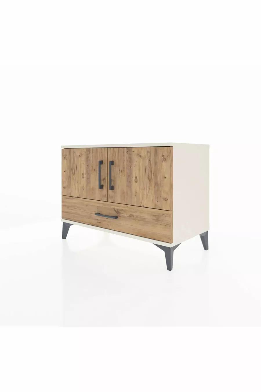 Commode Hyperion 2 étagères 1 tiroir 2 portes Pierre de lune-Épicéa
