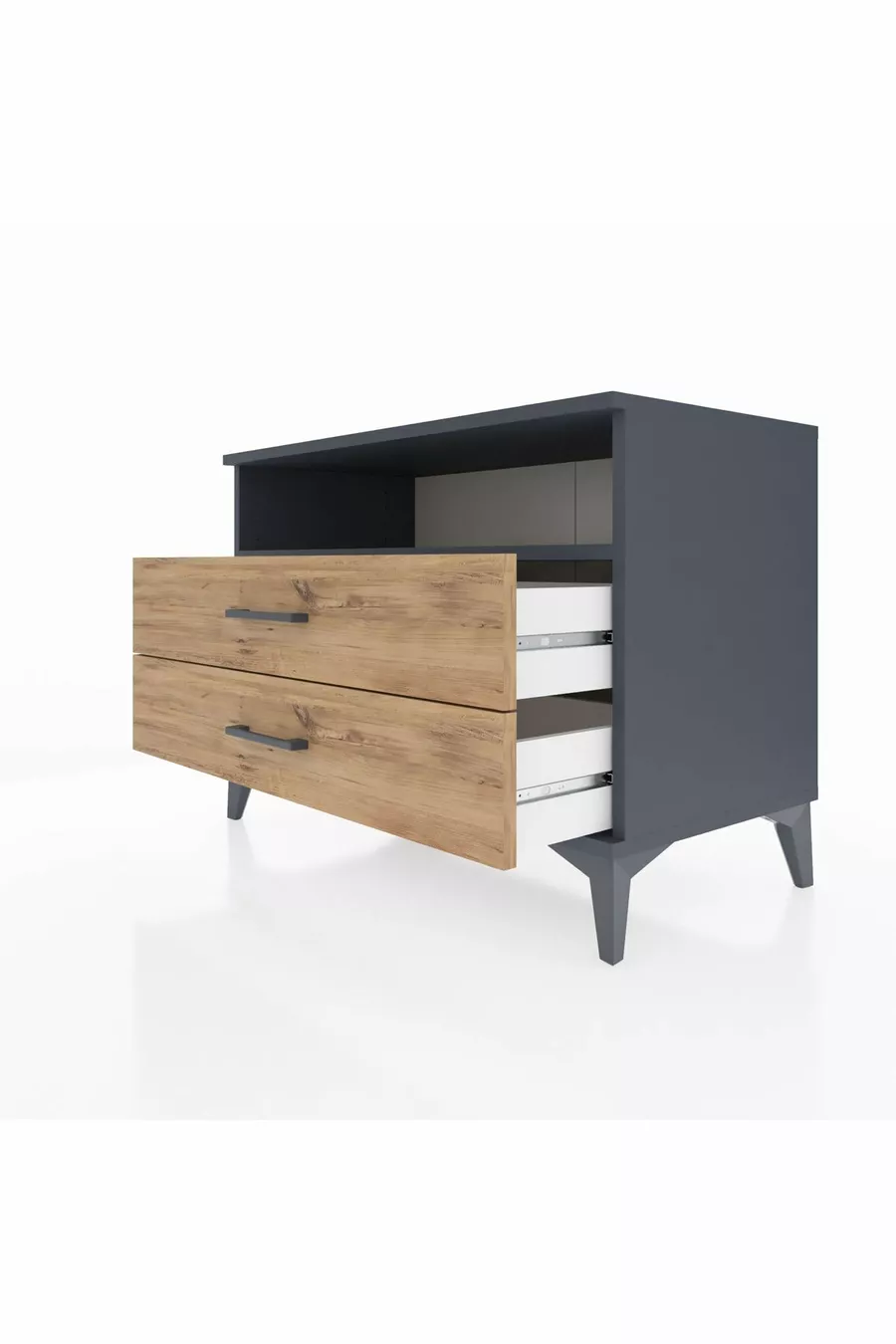 Commode Hyperion à une étagère et 2 tiroirs Anthracite-Pin