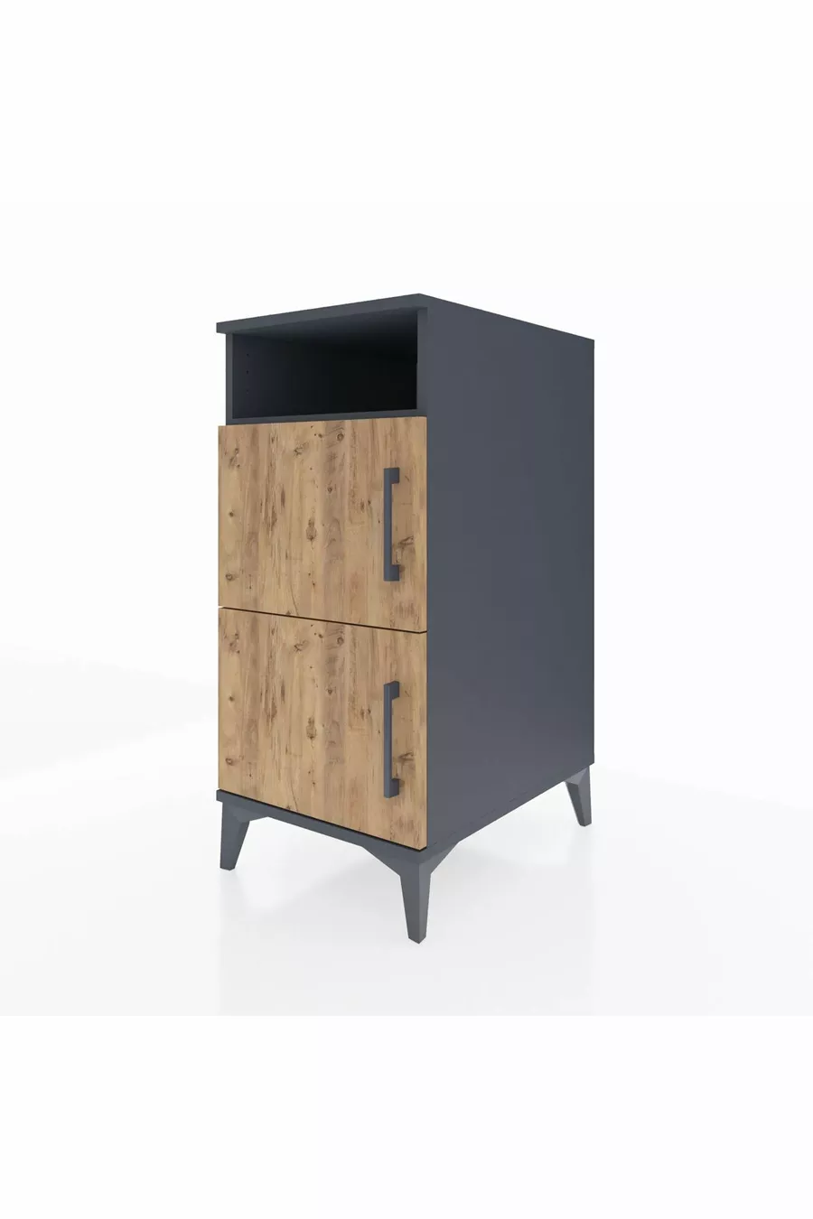 Chevet Kronos à 2 étagères et 2 portes, anthracite-pin