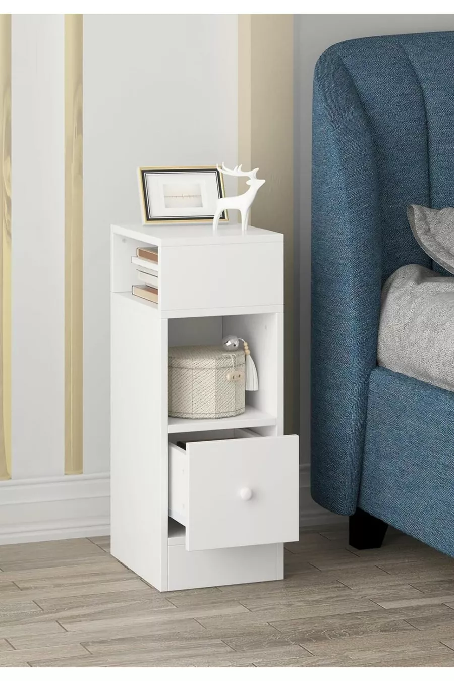 Table de chevet Mia Dar – Table de chevet avec tiroir, compartiment ouvert interchangeable, table d'appoint